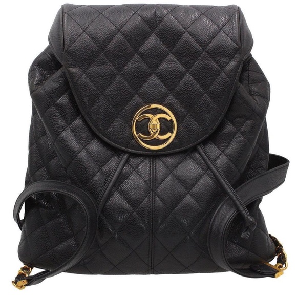 CHANEL Quilted Black Backpack with Gold Accents - Picture 1 of 5